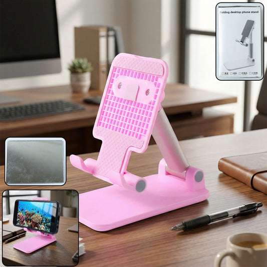 Wukusy adjustable folding desktop mobile phone stand holder showing a sleek black design with adjustable angles for easy viewing.