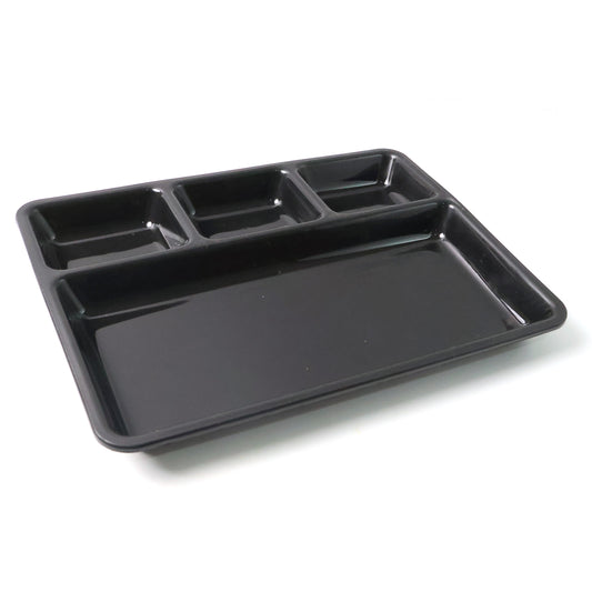 Wukusy plastic 4-compartment rectangular meal serving tray with sectioned design, ideal for organized dining and meal portions.
