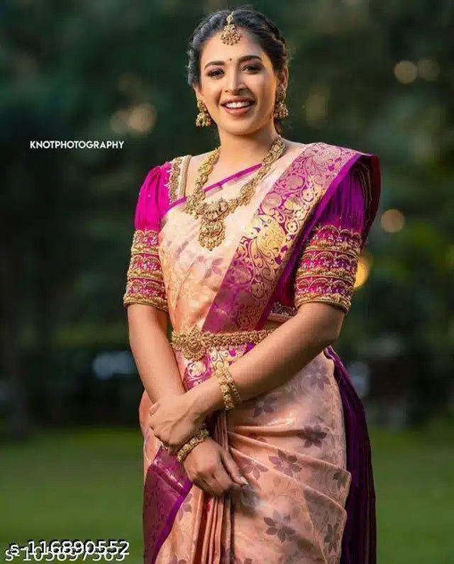 Pink Jacquard saree for women with intricate designs, including blouse and saree length visible, from brand 6246.