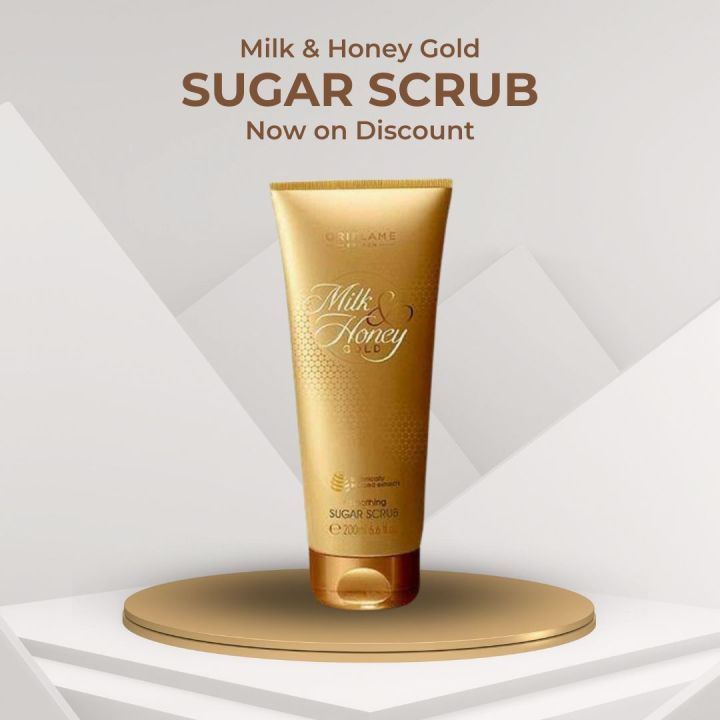 Oriflame Milk & Honey Gold Smoothing Sugar Scrub 200g, natural exfoliating cream for skin smoothing and renewal.