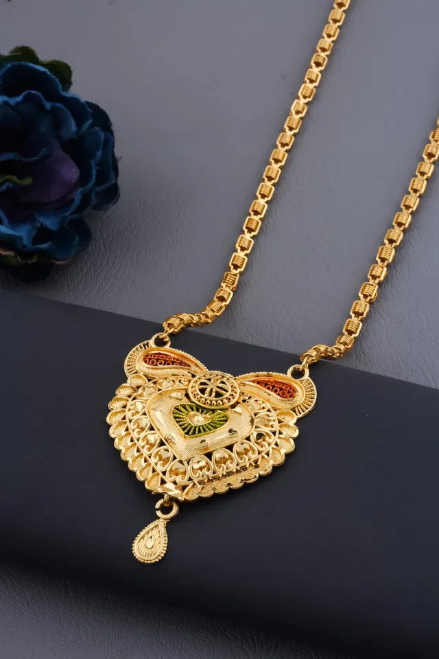 Traditional gold-plated Ki Mala and Chen Ladi long mangalsutra for women, showcasing intricate design and elegant jewelry style.