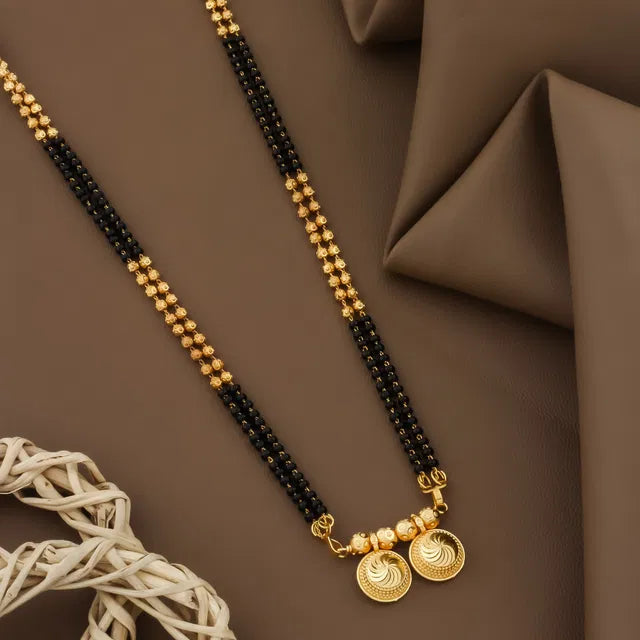 Gold Vatti Mangalsutra for women with black moti beads and free-size adjustable chain, traditional Indian jewelry by 6366.