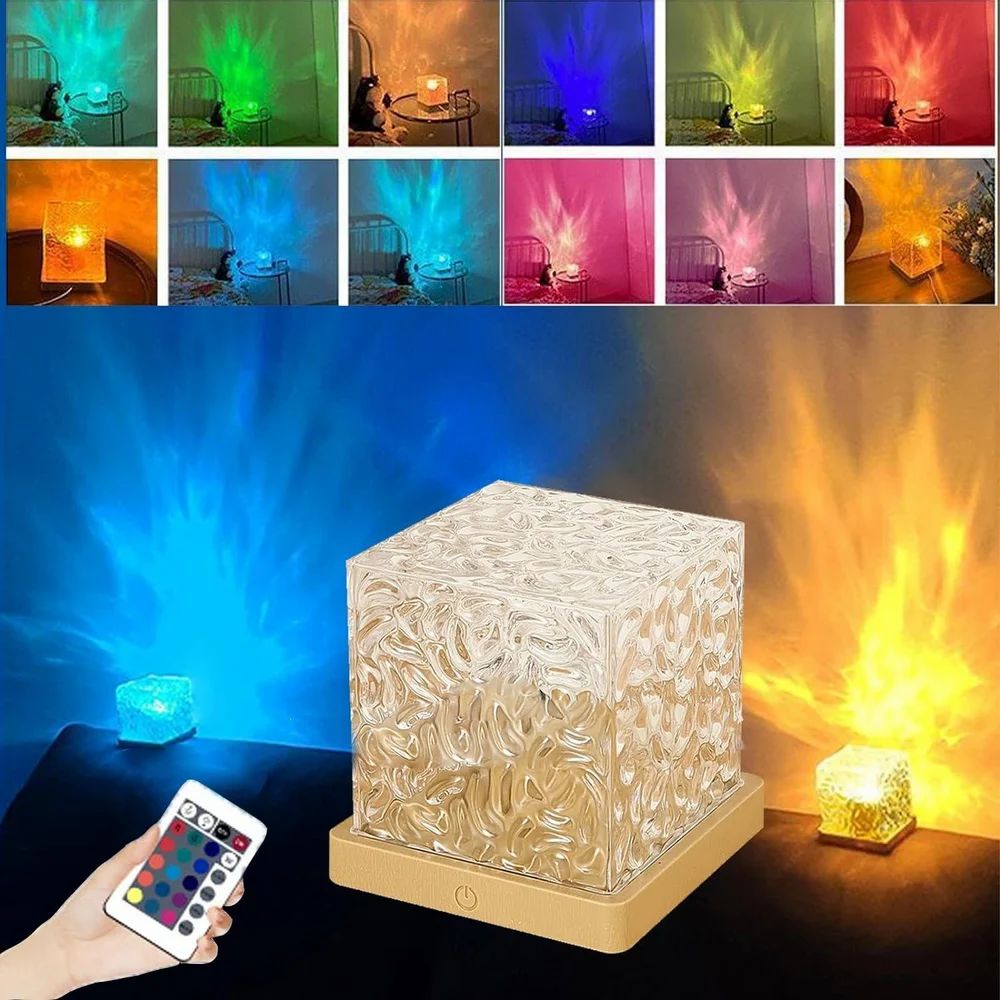 White LED 3D ocean wave projector night lamp by 6488, displaying water ripple effects and northern lights for relaxing ambiance.