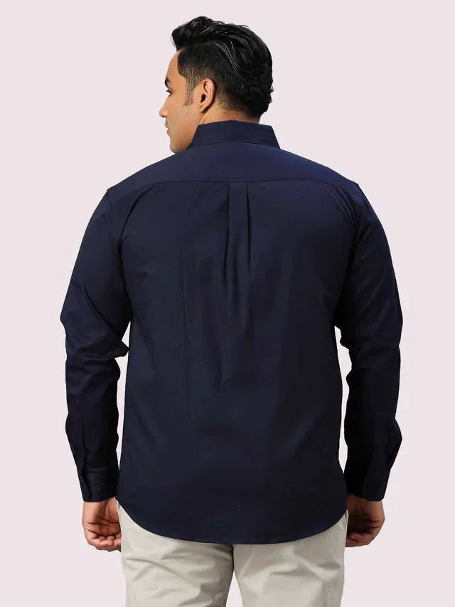 Navy blue men's cotton blend double pocket full sleeves shirt by 6824, shown with front view and button details.