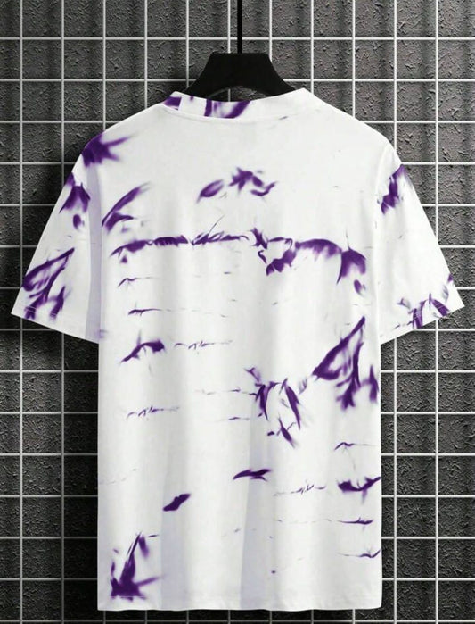 Men's and women's casual purple and white printed T-shirt by 6928, featuring a relaxed fit and stylish design.