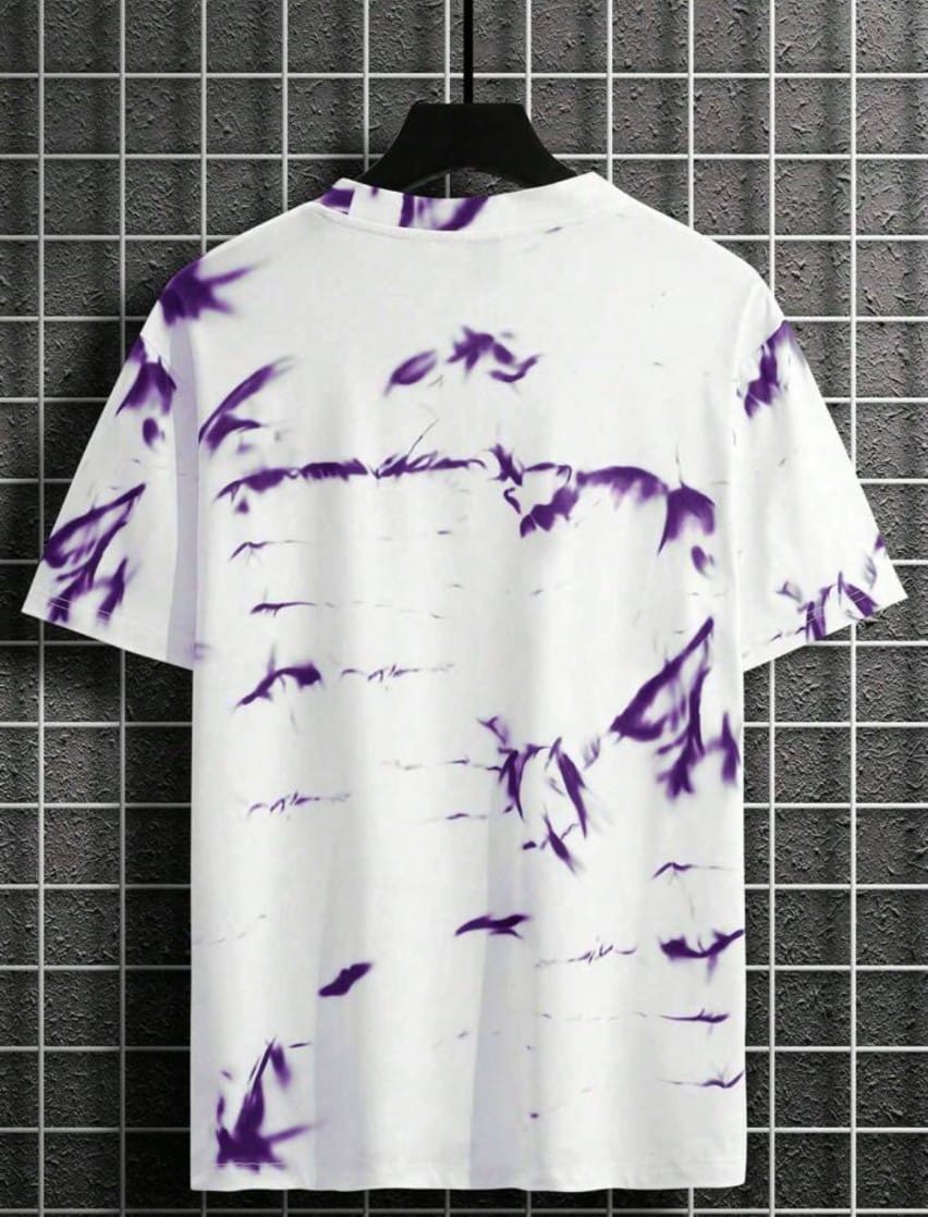 Purple and white printed casual men's and women's T-shirt by 6928, featuring a stylish, comfortable design.
