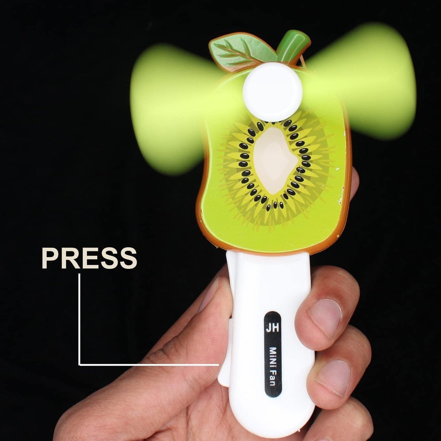 Wukusy mini hand pressure fruit-shaped fan for kids, colorful and portable handheld fan with fruit design, perfect for summer.