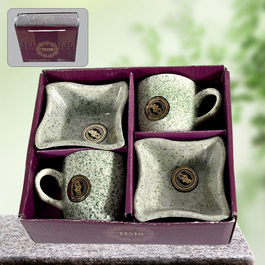Wukusy ceramic tea cups and mugs set with snacks serving bowl, including milk and coffee cups, for household or outdoor use.