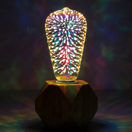 Wukusy 3D firework LED decorative bulb light for home decoration, creating colorful night ambience with vibrant firework design.