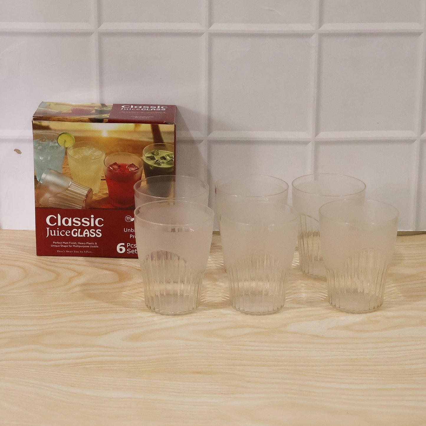 Six unbreakable plastic juice glasses from Wukusy, clear water tumblers for home use, durable and lightweight drinkware set