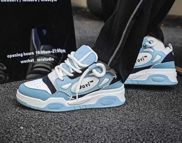 Blue men's sneakers from brand 7587, size 6, featuring a stylish and comfortable design for casual wear.