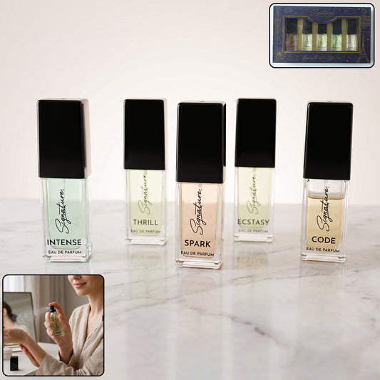 Wukusy Signature Luxury Perfume Gift Set with five 15ml bottles arranged in an elegant box, showcasing sophisticated packaging.