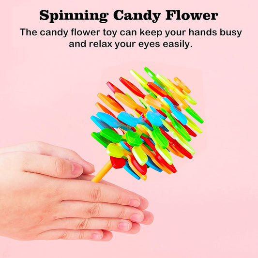 Colorful Spin Flower Candy rotating toy by Wukusy, featuring spinning flower design for children’s entertainment.