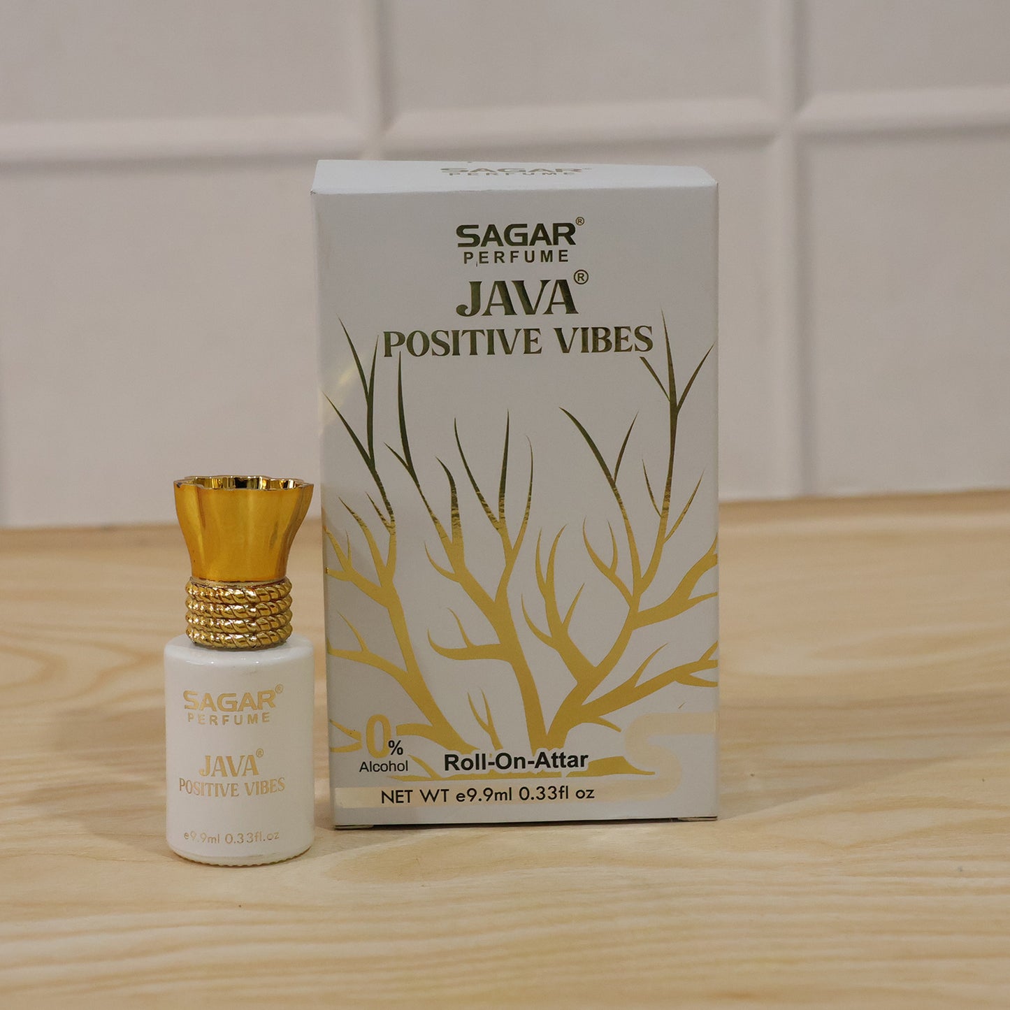 Wukusy Sagar Java Positive Vibes roll-on attar perfume oil in 9.9ml bottle, alcohol-free fragrance for men and women.