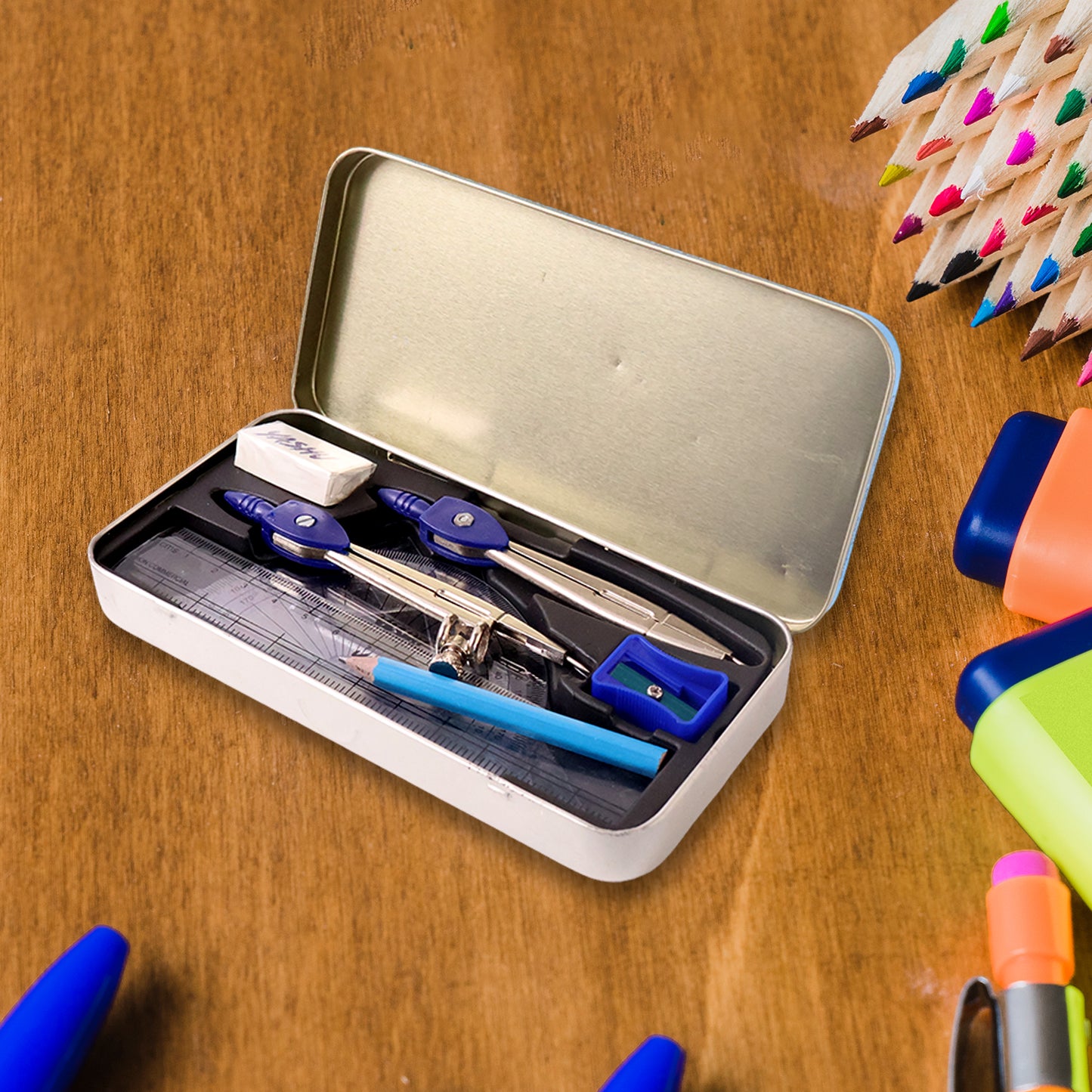 Wukusy Yashu Complete Geometry Box Set with compass, featuring various drawing tools and a sturdy case for students.