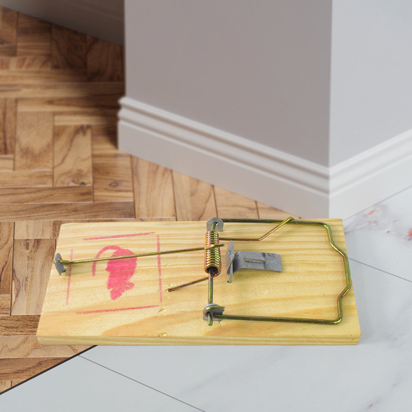 Wukusy wooden mouse rat trap for home and kitchen, single eco-friendly wooden pest control device on a white background.