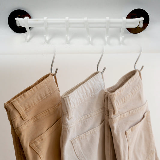 Wukusy wall-mounted bath towel hanger with shelf and hooks, ideal for kitchen or bathroom towel organization and hanging.