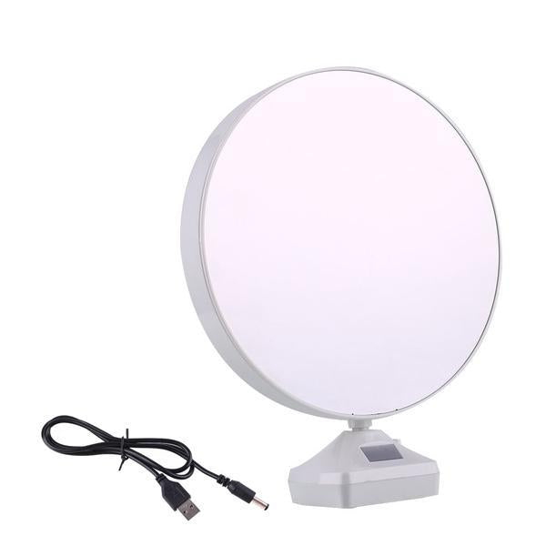 Wukusy plastic 2-in-1 mirror with LED light and photo frame, featuring a sleek design and illuminated viewing area.