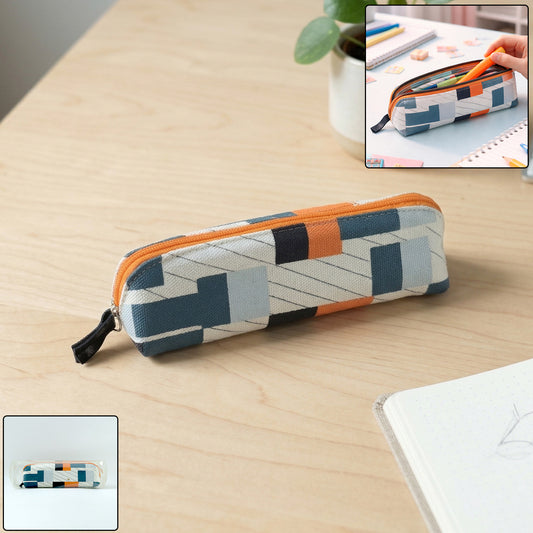 Wukusy designer fabric zipper pencil pouch with a sleek, compact design for storing pens, pencils, and small stationery items.