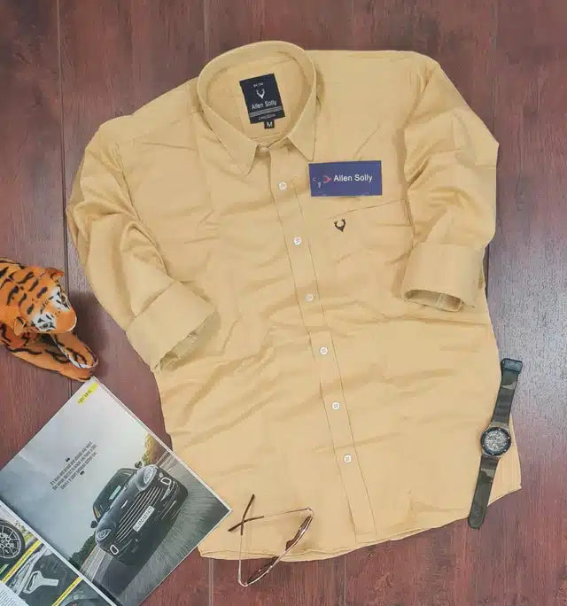 Beige full sleeves men's shirt by 8969, size M, featuring classic collar and button-up front.