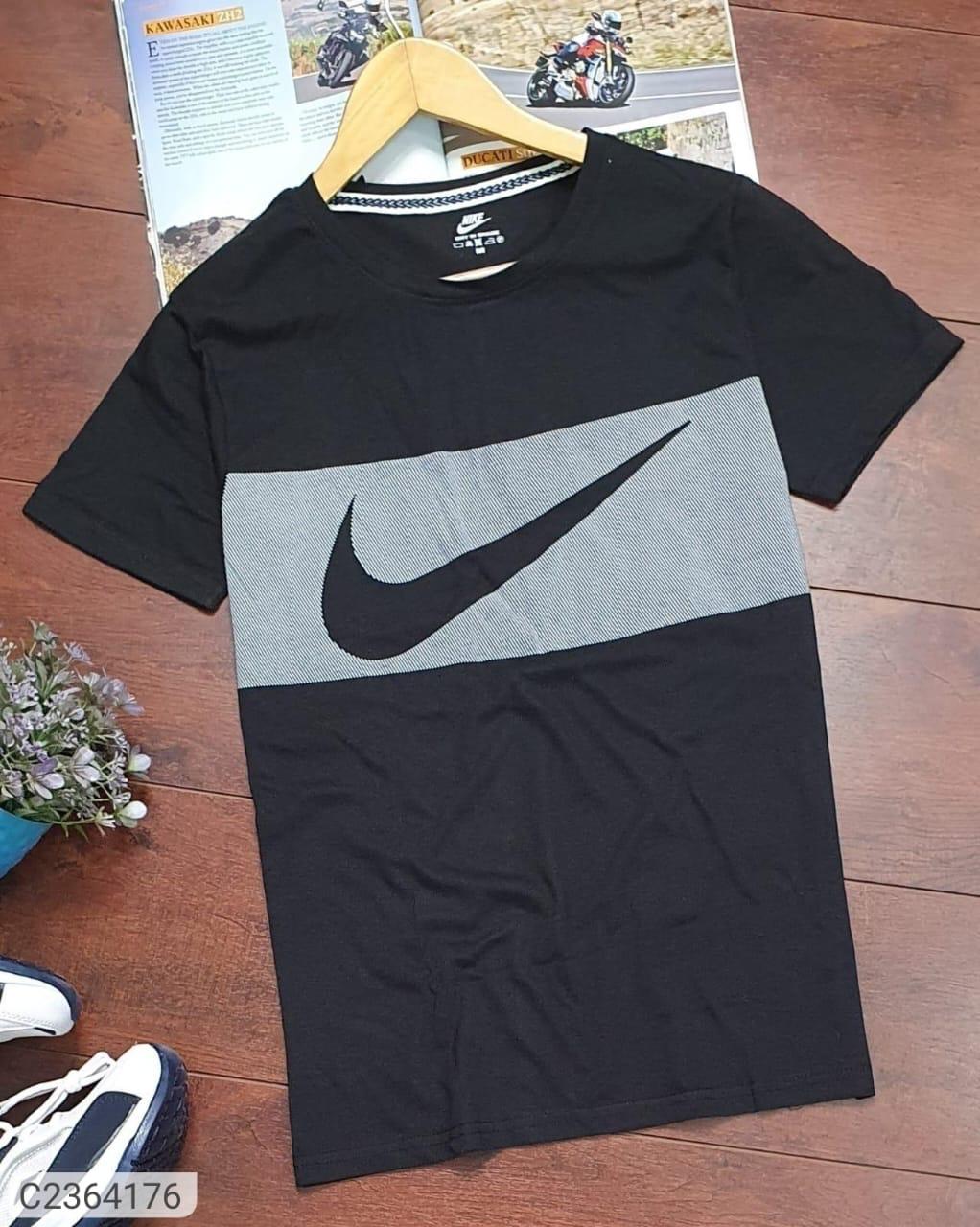Black men's regular fit T-shirt by 8969, showing front view with short sleeves and crew neckline in size L.