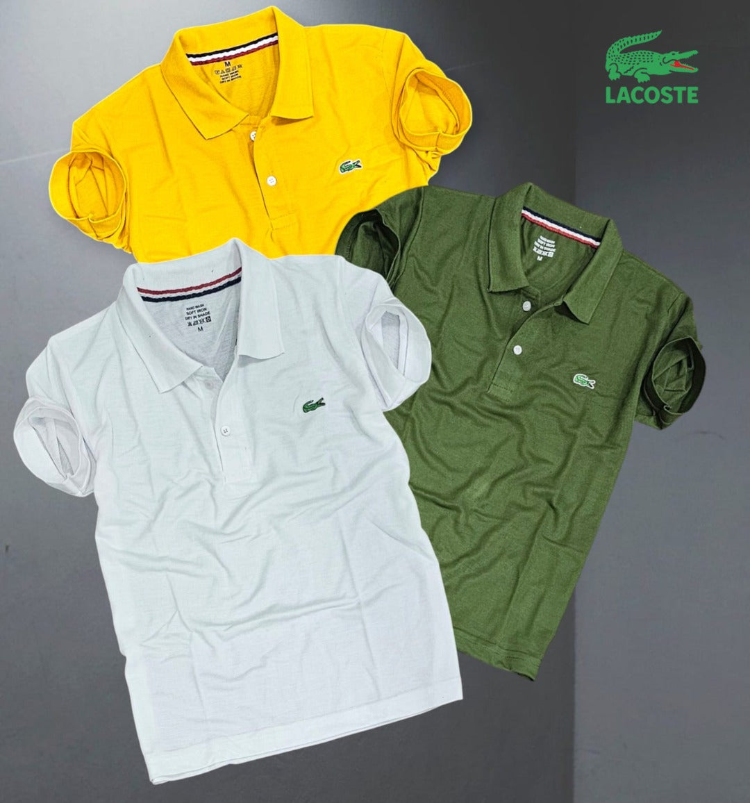 Set of three multicolor men's polo T-shirts by 8969, featuring the Matty Polo style, displayed in a pack.