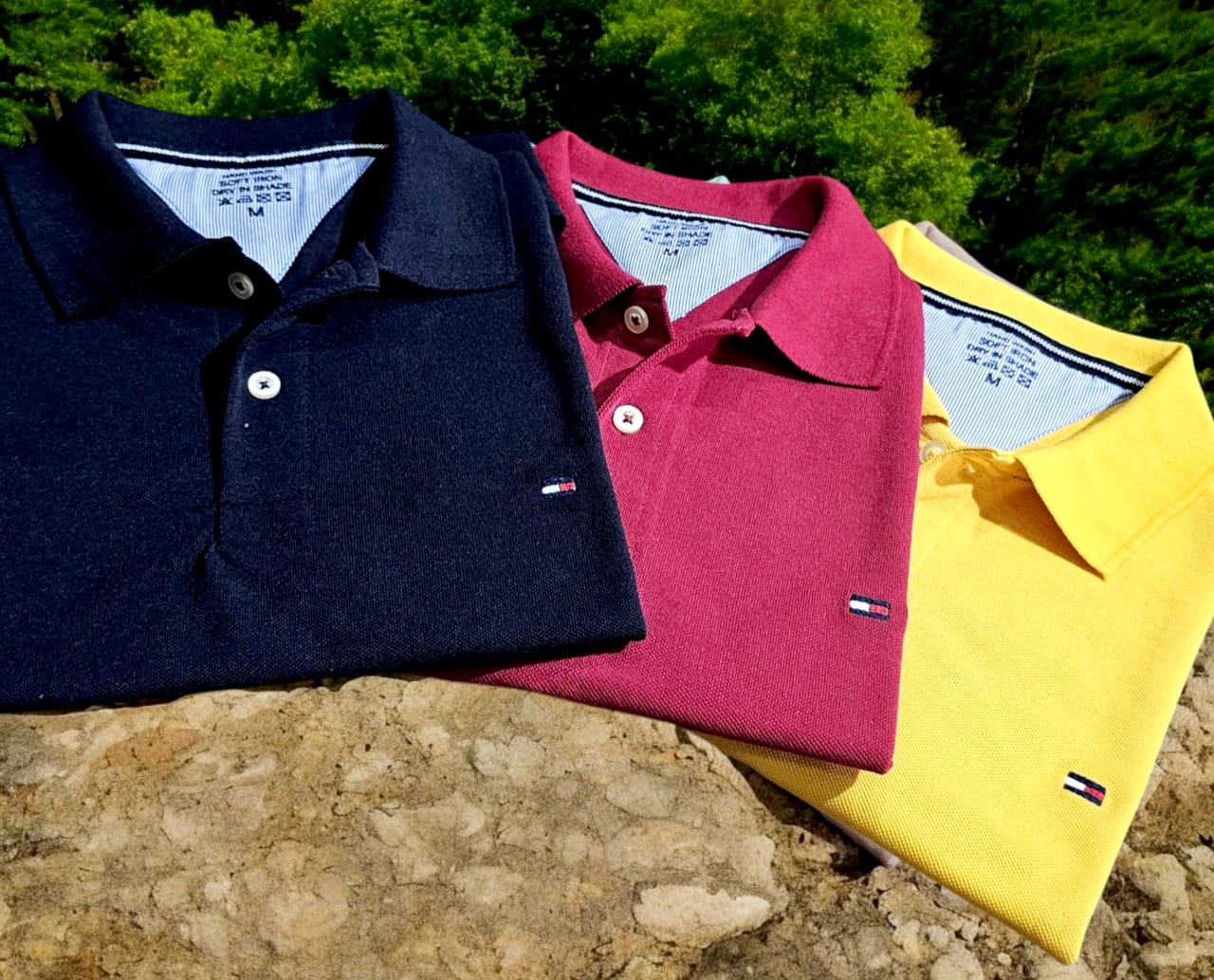Set of three men's multicolor polo neck T-shirts by 8969, casual style, comfortable fit, in size M.