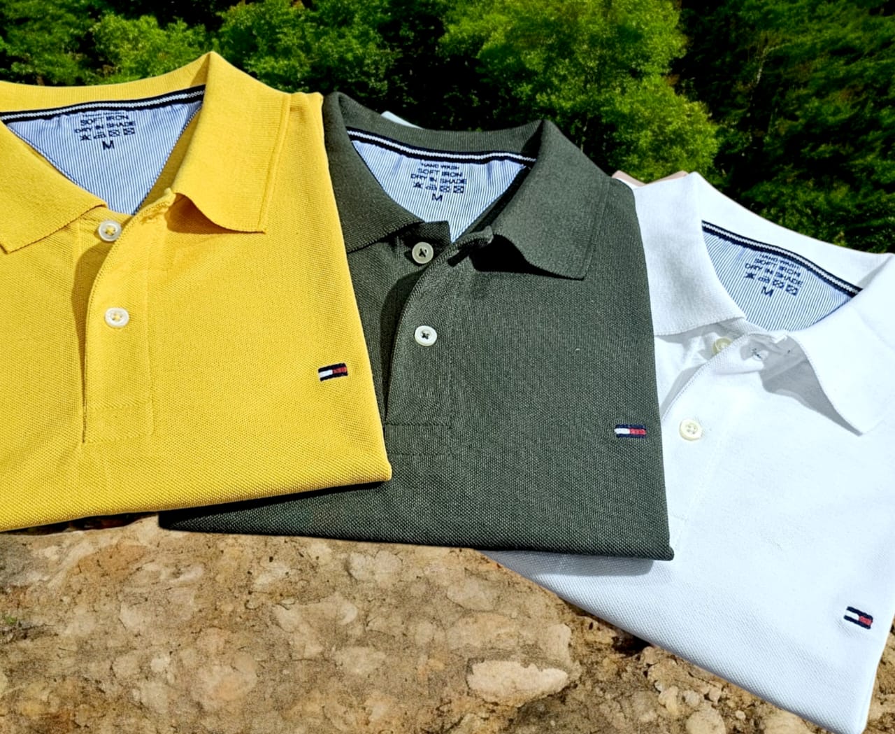 Set of three men's multicolor polo neck T-shirts by 8969, casual men's T-shirts in various colors, size M, pack of 3.