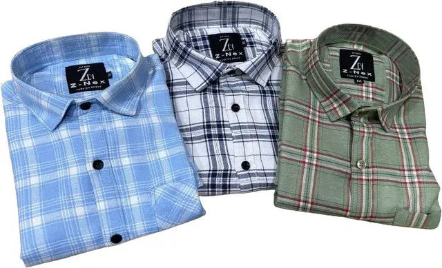 Pack of 3 men's check shirts by 8969, featuring multicolor patterns and button-up style, suitable for casual wear.