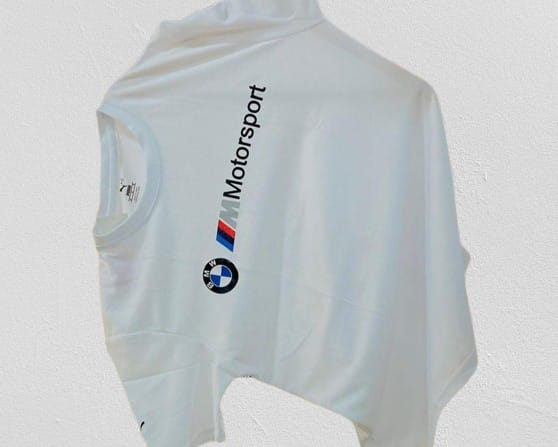 White Puma men's regular fit T-shirt with crew neck, displayed flat on a white background.