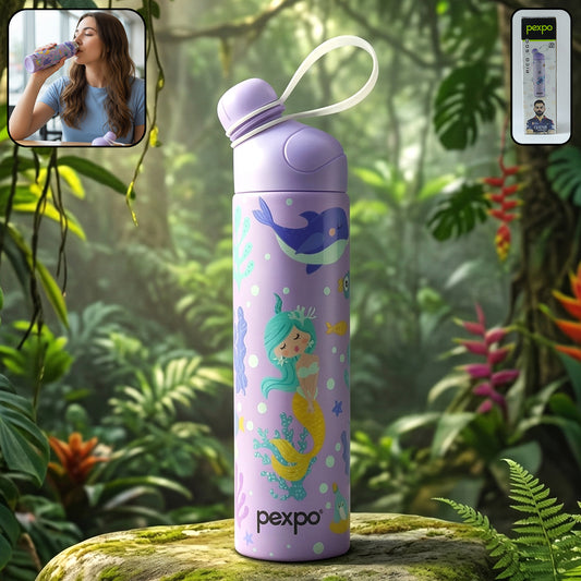 Wukusy Pexpo Pico Art stainless steel water bottle, 500ml, with printed hot and cold insulated design and secure lid.