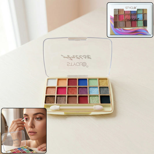 Wukusy 18-color eyeshadow makeup palette with neutral and vibrant shades, arranged in a rectangular compact.