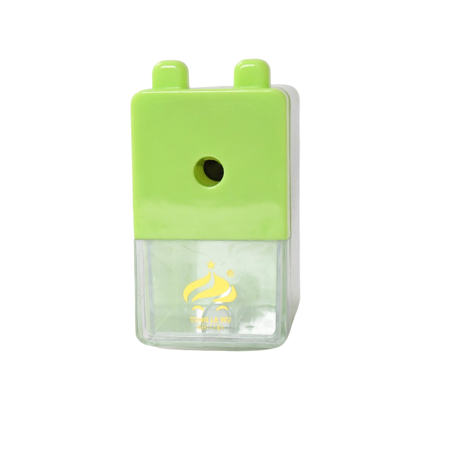 Wukusy office table pencil sharpener for pencils, compact black plastic sharpener machine with a metal blade for precise sharpening.