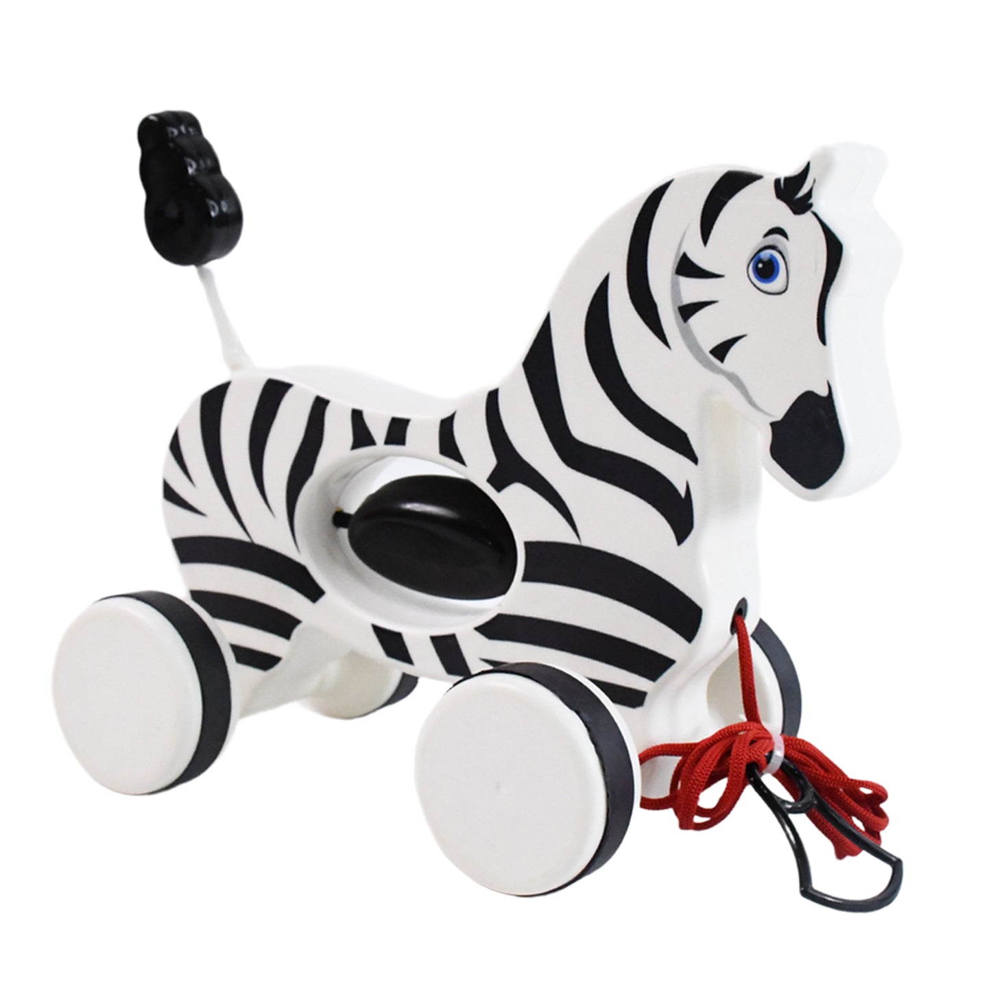 Wukusy zebra pull along toy for babies, featuring a colorful zebra figure with a rope for early walking and pulling play.