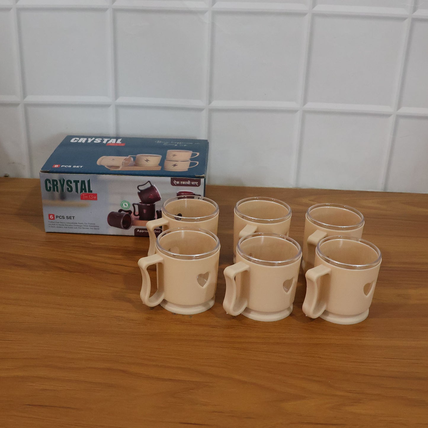 Set of six Wukusy mini tea and coffee mugs with elegant heart design, 100ml capacity, perfect for serving and display.