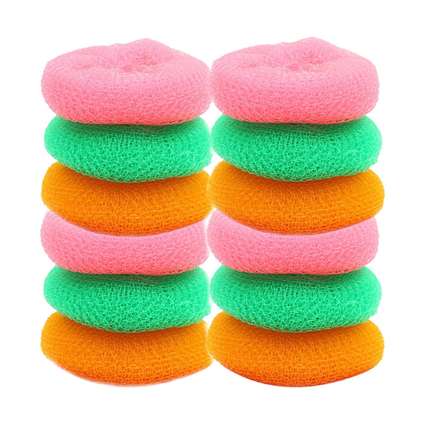 Set of 12 Wukusy plastic scrubbers with round nylon design for effective cleaning in home and kitchen tasks.