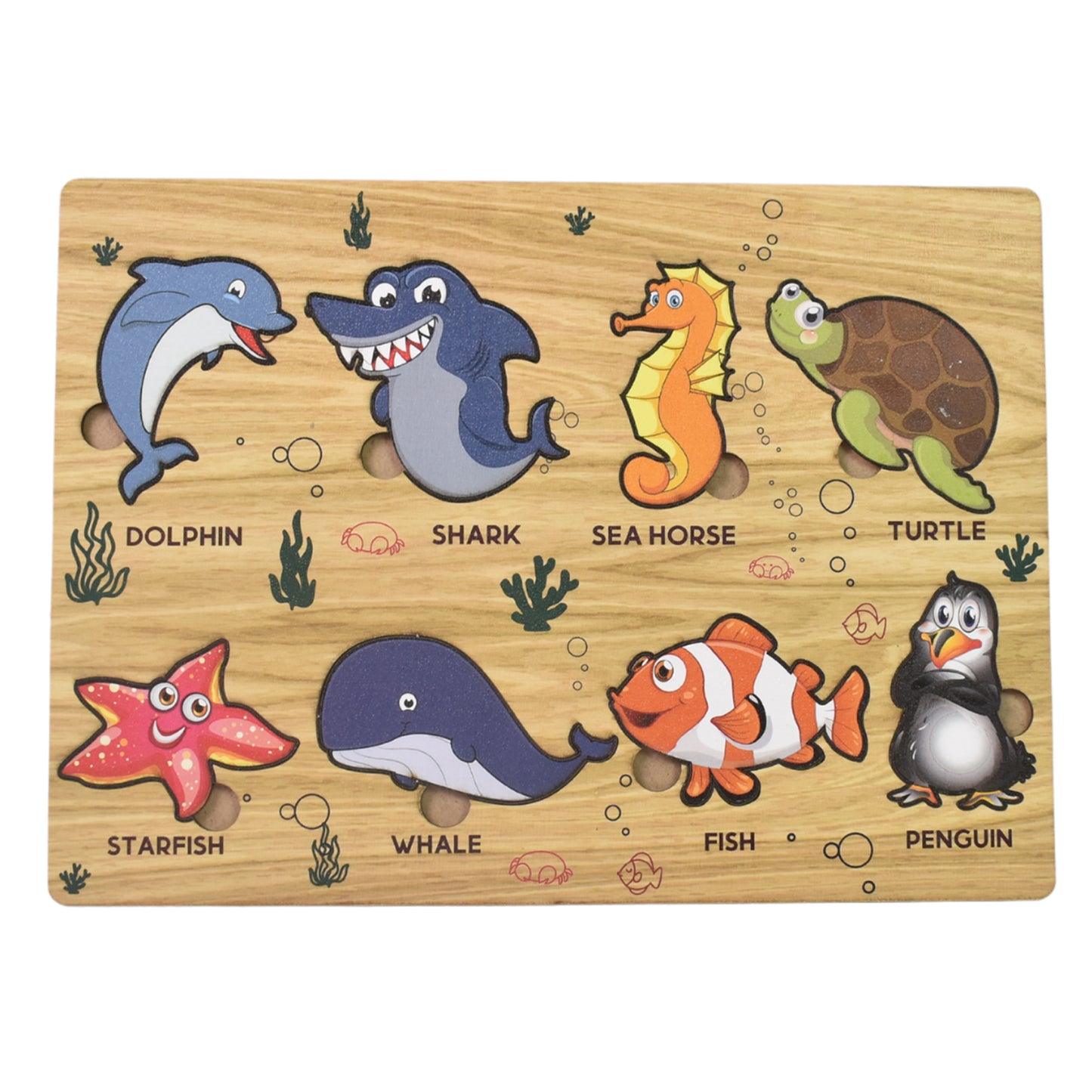 Wukusy seawater animal wooden puzzle toy set for kids, educational learning board with colorful marine animal pieces and puzzle pieces