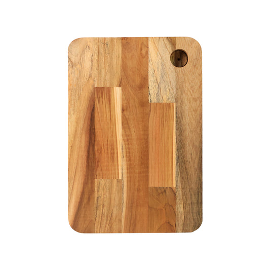 Wukusy Apex Steel Oak medium cutting board with wooden handle, ideal for kitchen food prep, sturdy and stylish in design.