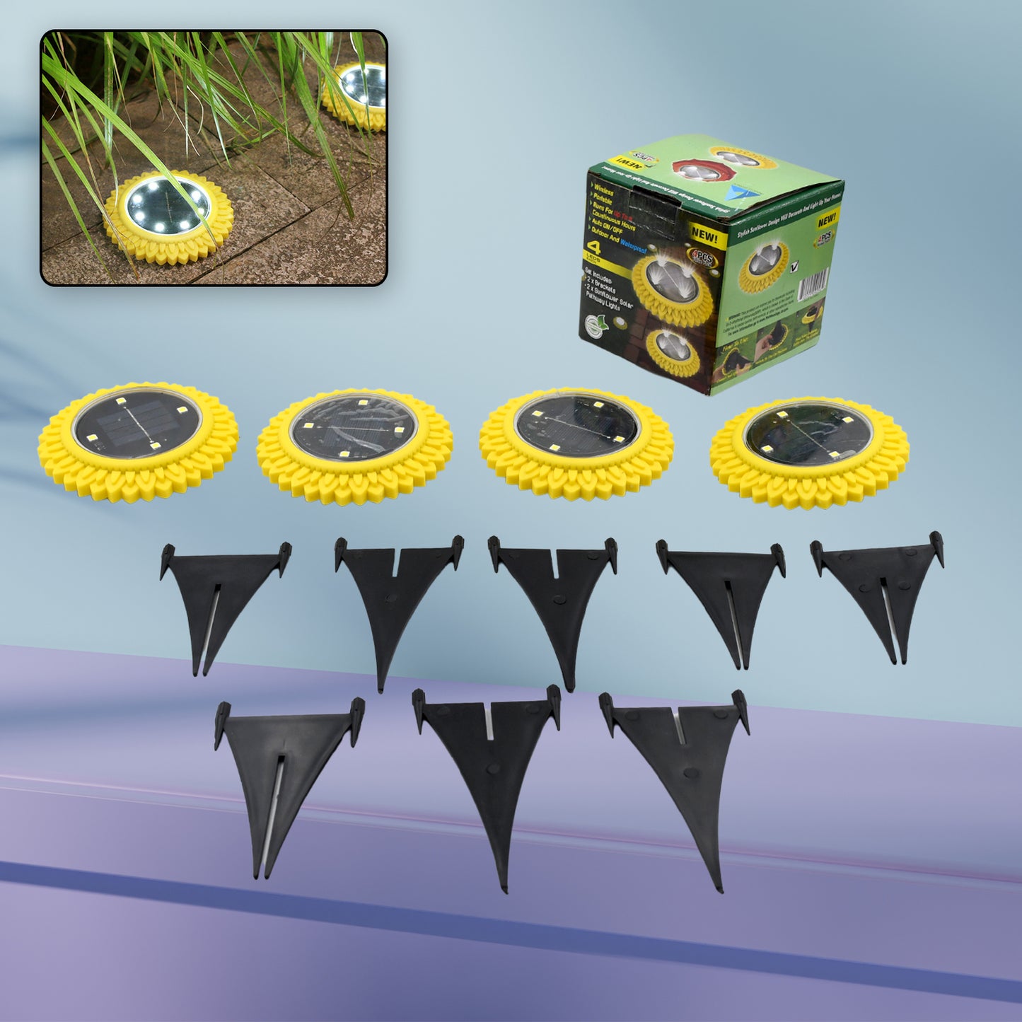 Wukusy 4-pack solar garden LED ground lights waterproof outdoor landscape disk lights for yard, lawn, walkway, and garden decoration