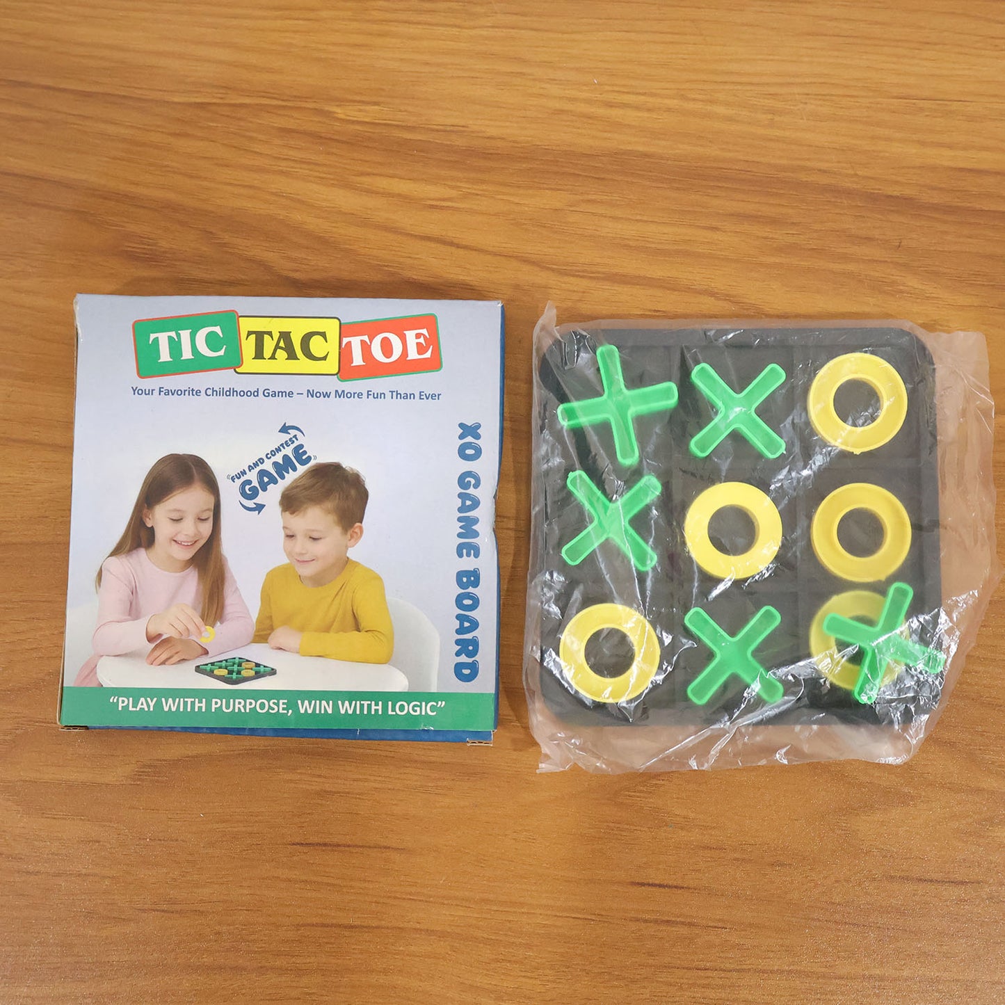 Wukusy Classic Tic Tac Toe board game set with wooden grid and game pieces, ready for two players to enjoy.