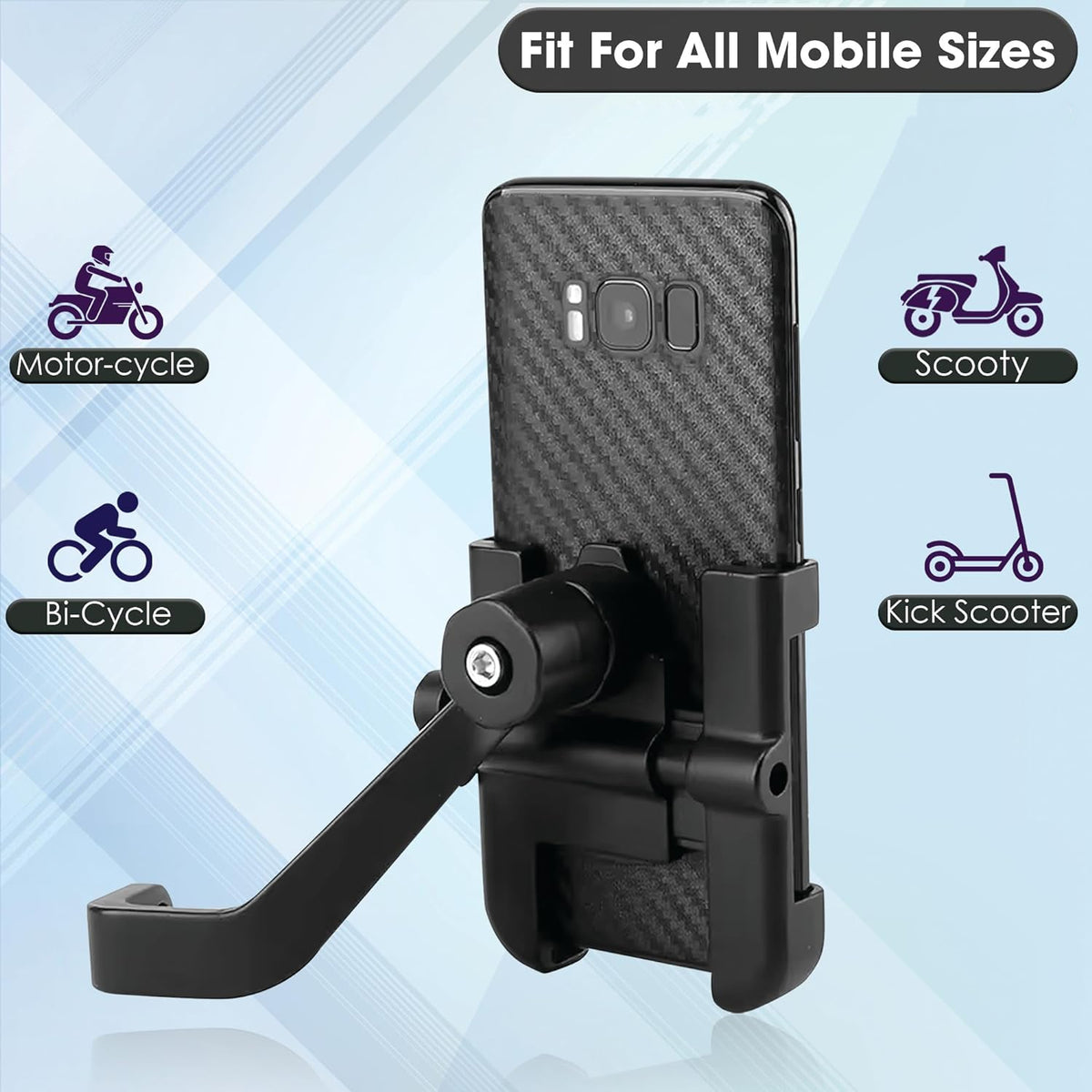 Wukusy full metal body bike and scooter mobile holder stand with 360-degree rotation, fits all smartphones for GPS and navigation.