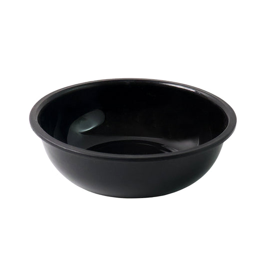 Black plastic 6-inch round deep serving bowl from Wukusy, perfect for home and kitchen use, shown on a table setting.