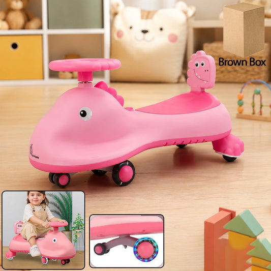 Pink Shark Kids Swing Car Ride-On Toy by Wukusy with music, featuring a magic twist design for children.