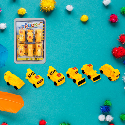 Wukusy 6-piece toy construction vehicle set including crane, excavator, road roller, forklift, mixer truck, and transporter for kids