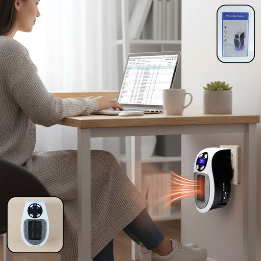 Portable Wukusy electric plug-in room heater with digital controls and compact design for efficient home heating.