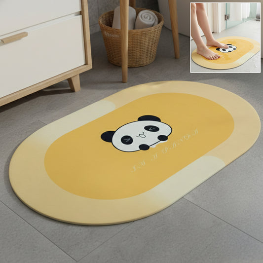 Wukusy cartoon panda printed bathroom floor mat, 90x59 cm, with anti-slip backing, featuring playful panda design on a soft fabric surface.