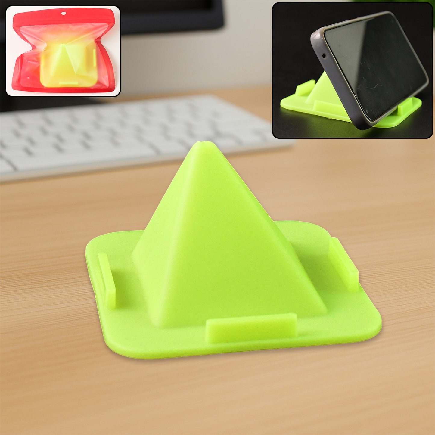 Wukusy Virgin Mobile accessories universal pyramid-shaped desktop stand holding a smartphone securely.