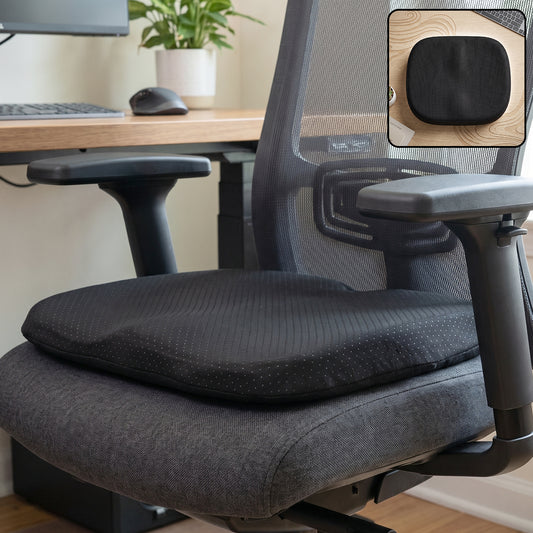 Wukusy ergonomic egg-shaped memory foam seat cushion on an office chair for added comfort and support.