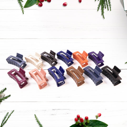 Assorted color Wukusy matte finish rectangle hair claw clips for women and girls, 12-pack, stylish and functional hair accessories.