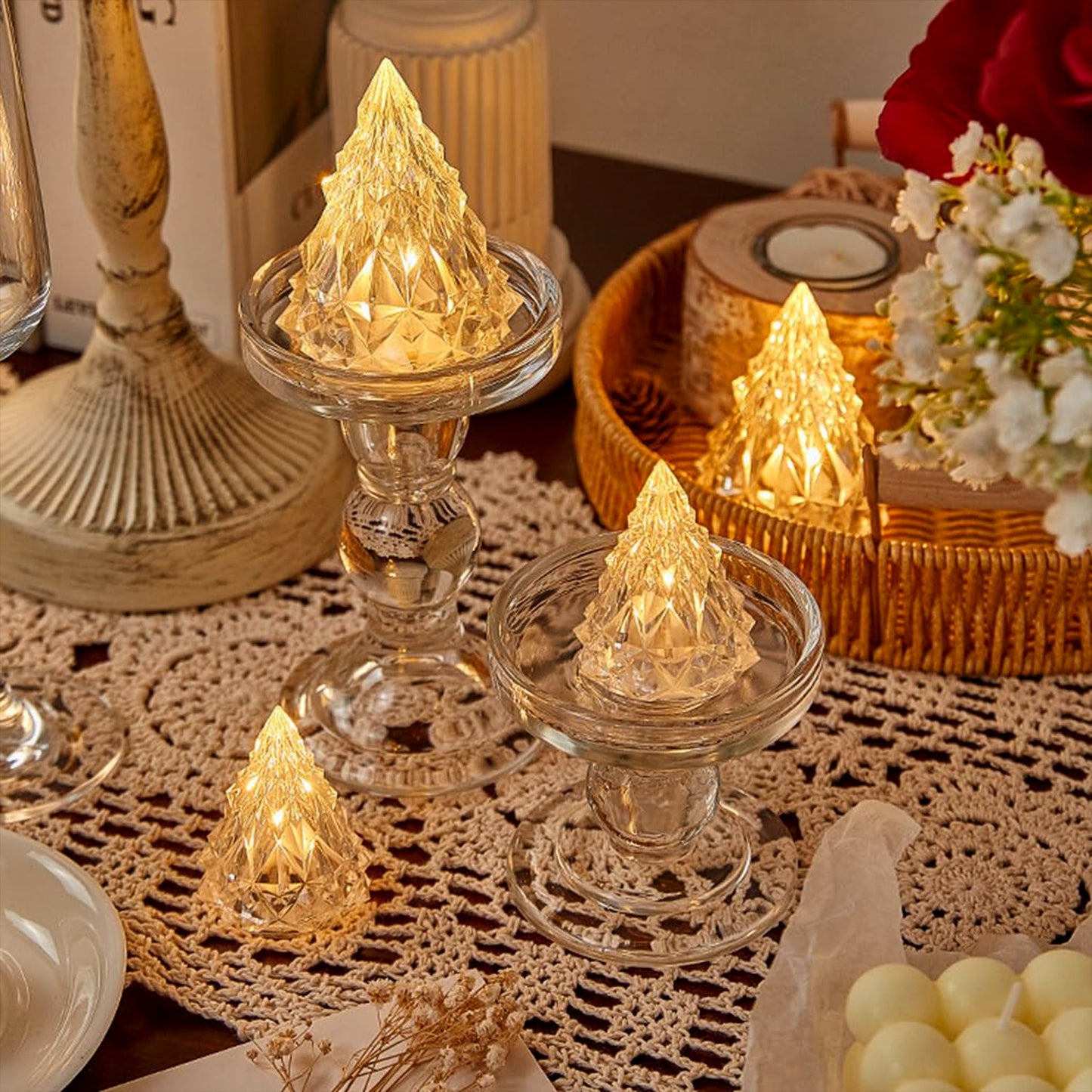 Wukusy Iceberg Pyramid Candlelight tea light in decorative home decor setting, showcasing a unique geometric candle design.